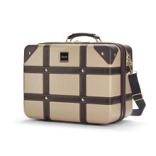 Rock Vintage Vanity Hard Shell Vanity Case in Gold ? Hand Luggage Approved, Removable Shoulder & Suitcase Handle Strap, Lockable Zips ? 29.5 x 37
