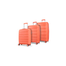 Rock Tulum Set of 3 Expandable Hard Shell Suitcases in Peach - Lightweight & Durable, 360 Swivel Wheels, Telescopic Handle, Impact-Resistant & TSA