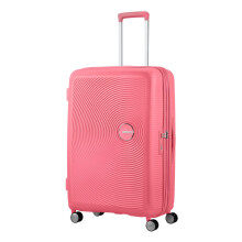 American Tourister Soundbox - Hard Shell Suitcase 77 cm Large - Trolley Suitcase with 4 Wheels, TSA Lock, Expandable & Light - 97/110 L - Pink (Sun