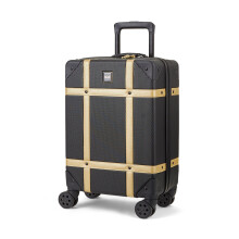 Rock Vintage Small Hard Shell Cabin Suitcase in Black/Gold - Nostalgic Design, Dual 360 Swivel-Wheels, Telescopic Handle, Impact-Resistant Material &