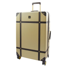 Vintage Style 8 Wheel 360 Spinner Travel Suitcases Hard Shell Wheeled Luggage HLG193 (Gold, Large: 78 x 50 x 29cm, 5kg)