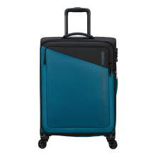 American Tourister Daring Dash - Spinner M, Expandable Suitcase, 66.5 cm, 67/75 L, Black/Blue (Black/Blue)