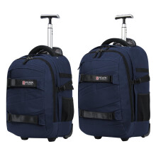 Power? Wheeled Backpack Trolley Laptop Rucksack Carry On Hand Luggage Camping Hiking Travel Bag Office Bag (Navy, Set of 2 (Small+Large))
