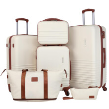 Fergana 6-Piece ABS Hard Shell Luggage Set ? Lightweight Travel Suitcases with TSA Lock (20" 24" 28") + 14" Beauty Case, Duffel Bag & Toiletry Bag ?