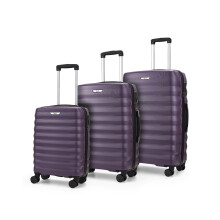Rock Berlin Set of 3 Hard Shell Suitcases in Purple - 360 Swivel-Wheels, Hard-Wearing ABS, Telescopic Handle & Combination Lock - Cabin, Medium &