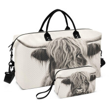 JiangGgen Highland Cow Quilted Weekender Travel Bag with Toiletry Bag Gym Tote Handbag Carry On Duffel Bags-2Pack