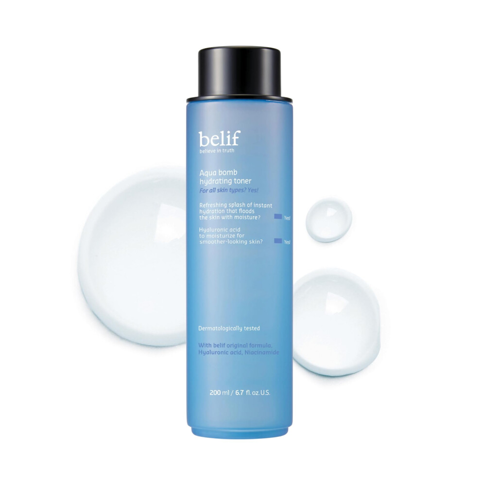 Belif Aqua Bomb Hydrating Toner | Hydrating Lightweight Toner With Niacinamide & Hyaluronic Acid, Instant Absorption, Pore Blurring, Glowing Skin,