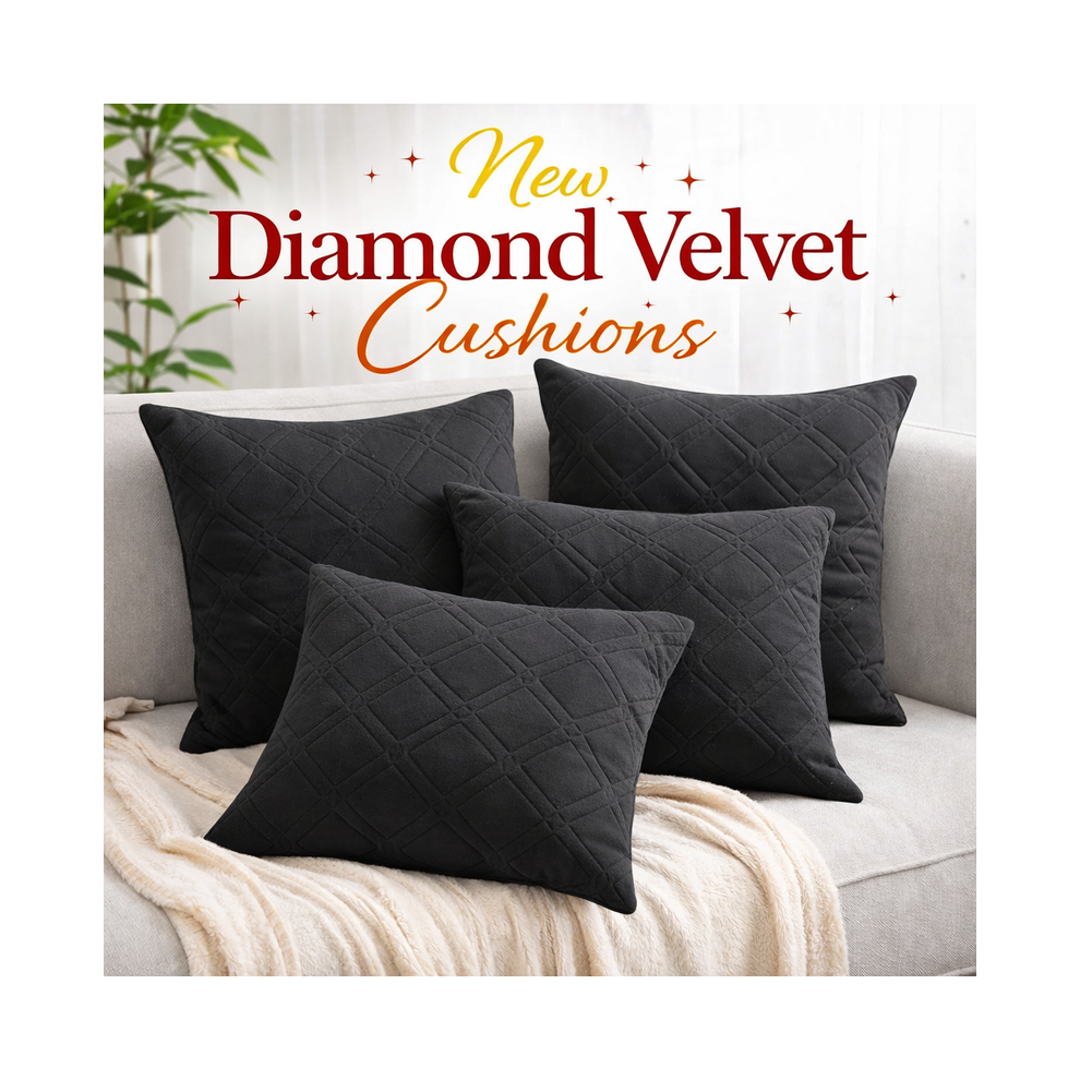 Imperial Rooms (Pack Of 4, Charcoal) Diamond Embossed Velvet Cushions With Filling | Luxury Soft Throw Cushions For Sofa Bed & Living Room