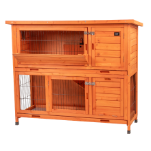 KCT 4ft Milan 2 Tier Wooden Double Rabbit Hutch with Run & Doors Outdoor / Indoor