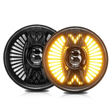 7 Inch LED Headlight Round LED Pods Light Bar High/Low DRL H4 Work Light for Truck SUV ATV ,White+Amber Light