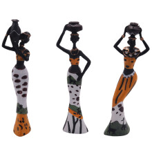 3Pcs Retro Vase African Woman Statue Exotic Resin Culture Figurines Set for Home Hotel Living Room Decoration Ornaments Yellow