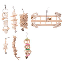 7 Packs Bird Swing Chewing Toys- Natural Wood Hanging Bell Bird Cage Toys Suitable For Small Parakeets Cockatiels Conures Finches Budgie Macaws