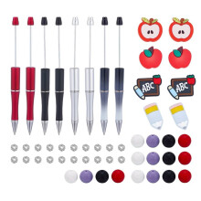 8Set Beadable Pen Silicone Spacer Bead Set DIY Bead Pen for Women Kids Gifts Office DIY Back to School Stationery Set