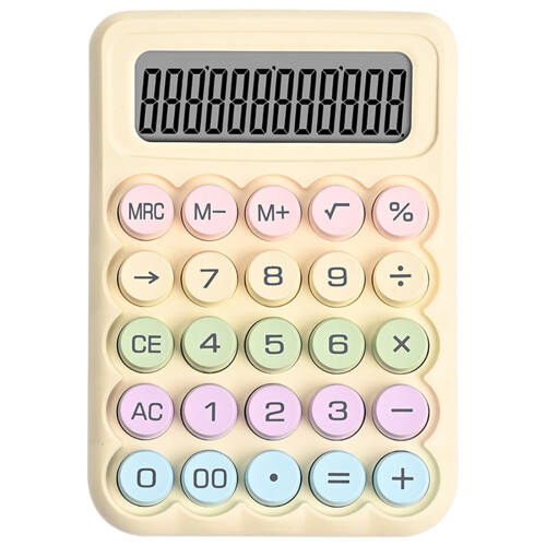 Mechanical Keypad Calculator Clear LCD Display Student-Yellow