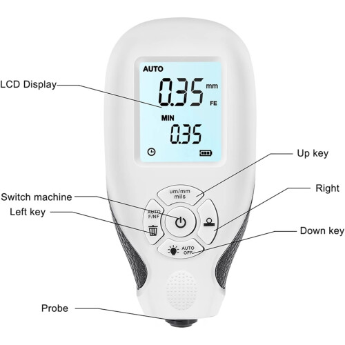 Digital Coating Thickness Gauge with LCD Backlight, Automatic Substrate Recognition for Cars, Black 2
