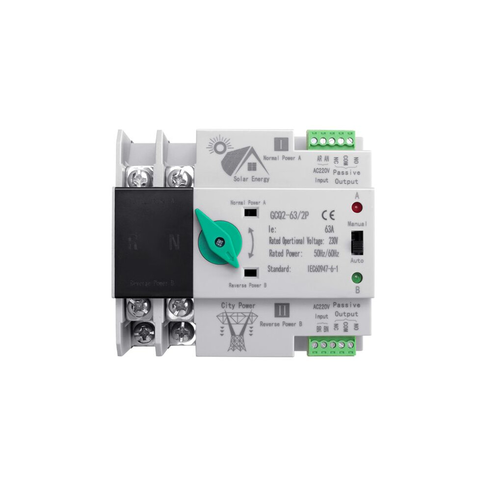 Photovoltaic Solar Power Ats Automatic Transfer Din Rail 2P 63A Ac220v Ats Pv System Power To City Power 4713304996035