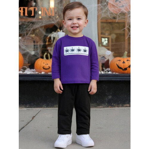 (5-6 Years, Dark Purple) Στολή νήπια με κέντημα αράχνης και φούτερ μακρυμάνικο 2