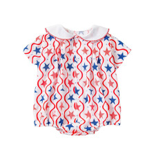 (9-12 Months, Multicolor) Holčičí overal s krátkým rukávem a límečkem pro panenky, tisk hvězd a knoflíky, bublinkové body