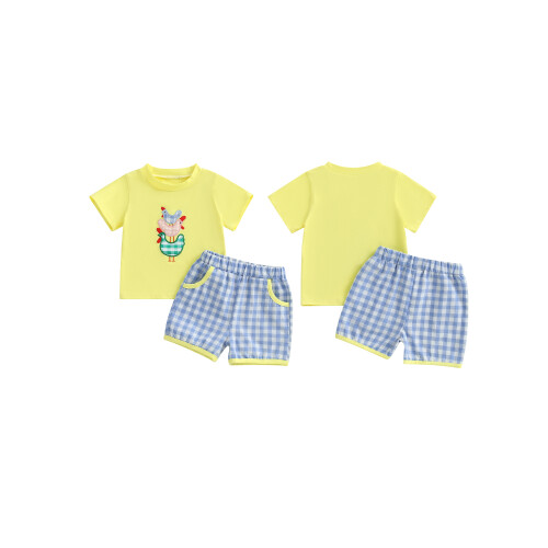 (6-12 Months, Yellow) Σετ 2 τεμαχίων καρό σορτς. 1