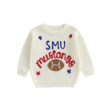 (9-12 Months, White) Maglioncini per neonati maniche lunghe girocollo con ricamo floreale calcio, pullover autunnale.