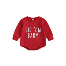 (6-12 Months, Red) Tutina casual autunnale per bambina, rossa, a maniche lunghe, con scollo a O e stampa a lettere.