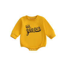 (12-18 Months, Yellow) Dětský podzimní overal, volný střih, stylový tisk, kulatý výstřih, dlouhý rukáv