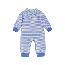 (6-12M, Blue) Tutina per neonato, maniche lunghe, colletto risvoltato, a righe, casual, autunnale, per neonati.