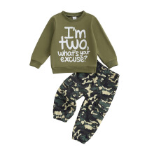 (2-3 Years, Army Green) Babyjongen herfstoutfit: sweatshirt met lange mouwen en camouflagebroek (2-delige set)