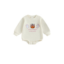 (12-18 Months, Apricot) Dívčí halloweenský overal s dlouhým rukávem, dýňový duch, vyšívaný, novorozenecký podzimní outfit
