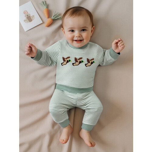 (18-24 Months, Green) Φθινοπωρινό σετ 2 ριγέ παντελόνια 2