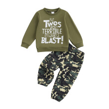 (2-3 Years, Beige) Babyjongen herfstoutfit: sweatshirt met lange mouwen en camouflagebroek (2-delige set)