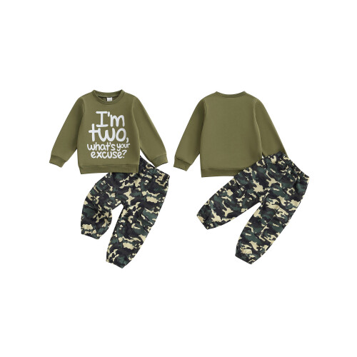 (2-3 Years, Army Green) Conjunto de 2 de otoño. 1