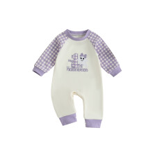 (6-12 Months, Purple) Tutina neonati maniche lunghe, scollo rotondo, ricamo, abbigliamento Halloween per bambine e bambini