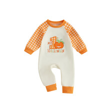 (3-6 Months, Orange) Tutina neonati maniche lunghe, scollo rotondo, ricamo, abbigliamento Halloween per bambine e bambini
