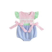 (6-12 Months, Multi-Color 1) Tutina estiva per bambina, ampia vestibilità, con fiocchi e ricamo, fantasia a quadri, scollo rotondo.