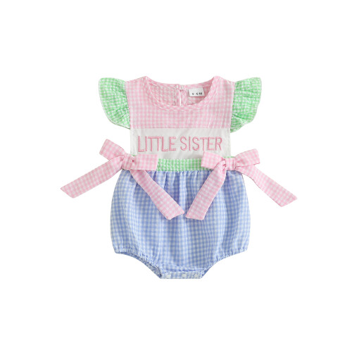 (6-12 Months, Multi-Color 1) Βρεφικό καλοκαιρινό ολόσωμο καρό σχέδιο.