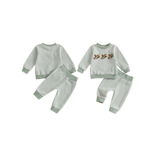 (18-24 Months, Green) Φθινοπωρινό σετ 2 ριγέ παντελόνια 1