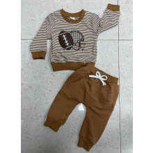 (2-3 Years, Khaki) Peuterjongen herfstkleding voetbal geborduurde strepen trui met lange mouwen elastische taille effen broek 2-delige set