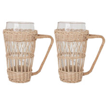 Rattan Cup Holder with Handle Set of 2, HeatResistant Rustic Coffee Cup Sleeve for Hot Drinks