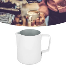 Boccale in acciaio inossidabile per schiumare il latte da 380ml, beccuccio a punta, bianco
