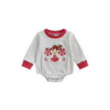 (12-18 Months, Red) Tutina autunnale a righe per bambina, maniche lunghe, scollo rotondo, ricamata.