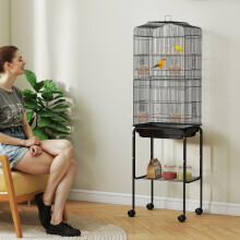 PawHut Bird Cage for Budgie Finch Canary Parakeet W/ Stand Sliding Tray Black