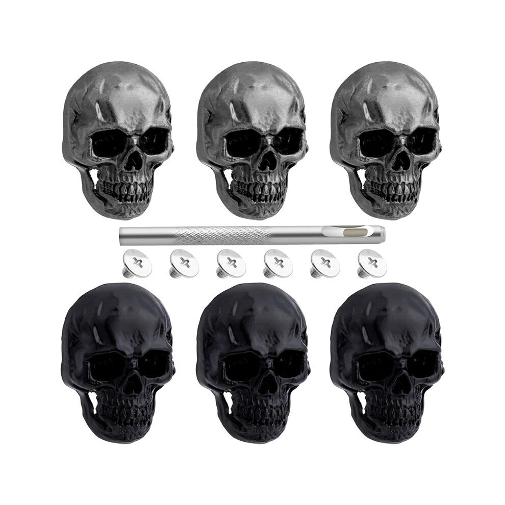 6Pcs Skull Rivets Studs For Clothing, Gothic Style Skull Buttons Screws With Drilling Tool, 3D Skeleton Pins 6031029002564
