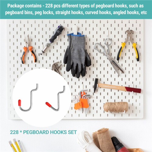 228 Pcs Pegboard Hooks Assortment with Metal Hooks Sets, Pegboard Bins, Peg Locks for Organizing Storage System Tools 1
