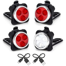 Juego de Luces de Bicicleta Recargables por USB: Luz Delantera (Luz Blanca) y Luz Trasera (Luz LED Roja) para Accesorios de Bicicleta de Carretera.