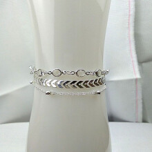 (Silver)3pcsset Summer Beach Fashion Fishbone Chain Crystal Zircon Beads Anklet Chain