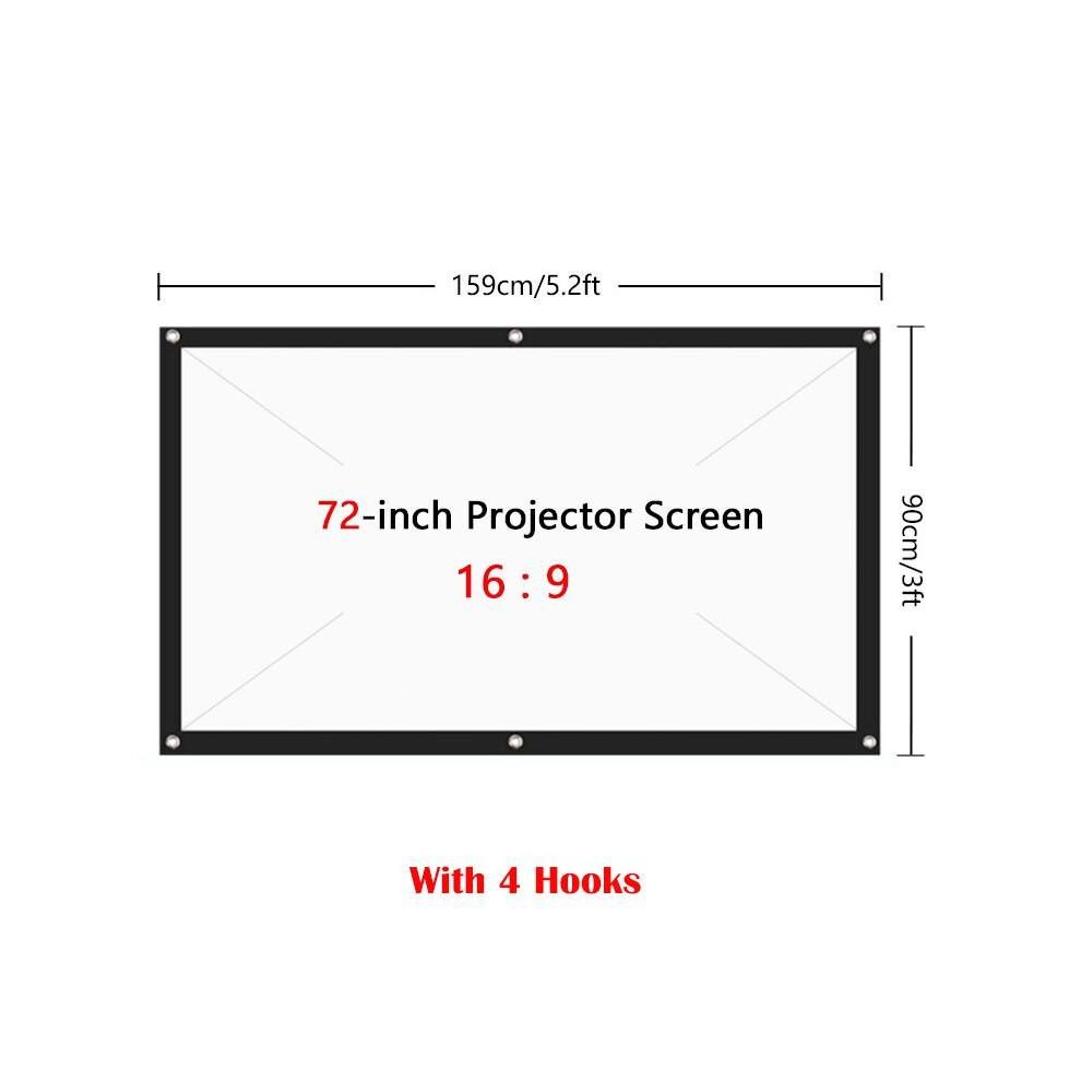 (72 Inch + 4 Hooks) Projector Foldable Portable Screen 169 Hd Outdoor Home Cinema Movie Theater 3D 695148751404