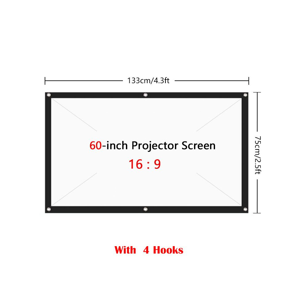 (60 Inch +4 Hooks) Projector Portable Foldable Screen 169 Hd Outdoor Home Cinema Movie Theater 3D 699845413962