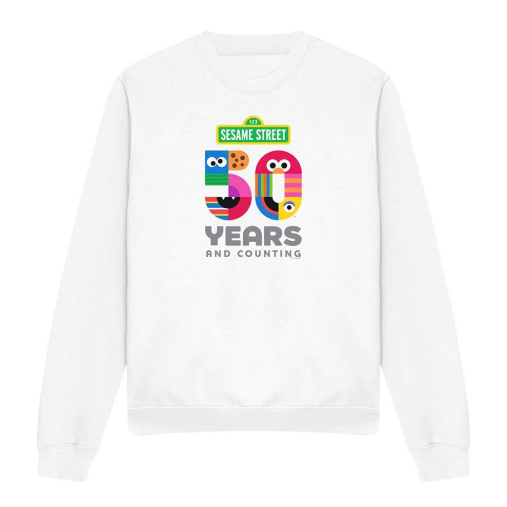 Sesame Street (M, ) Unisex Adult 50 Years Logo Sweatshirt White