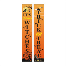 (Orange Whitches) Pair 1 Halloween Couplet Banner Party Decor Treat Trick Porch Signs Door Hanging